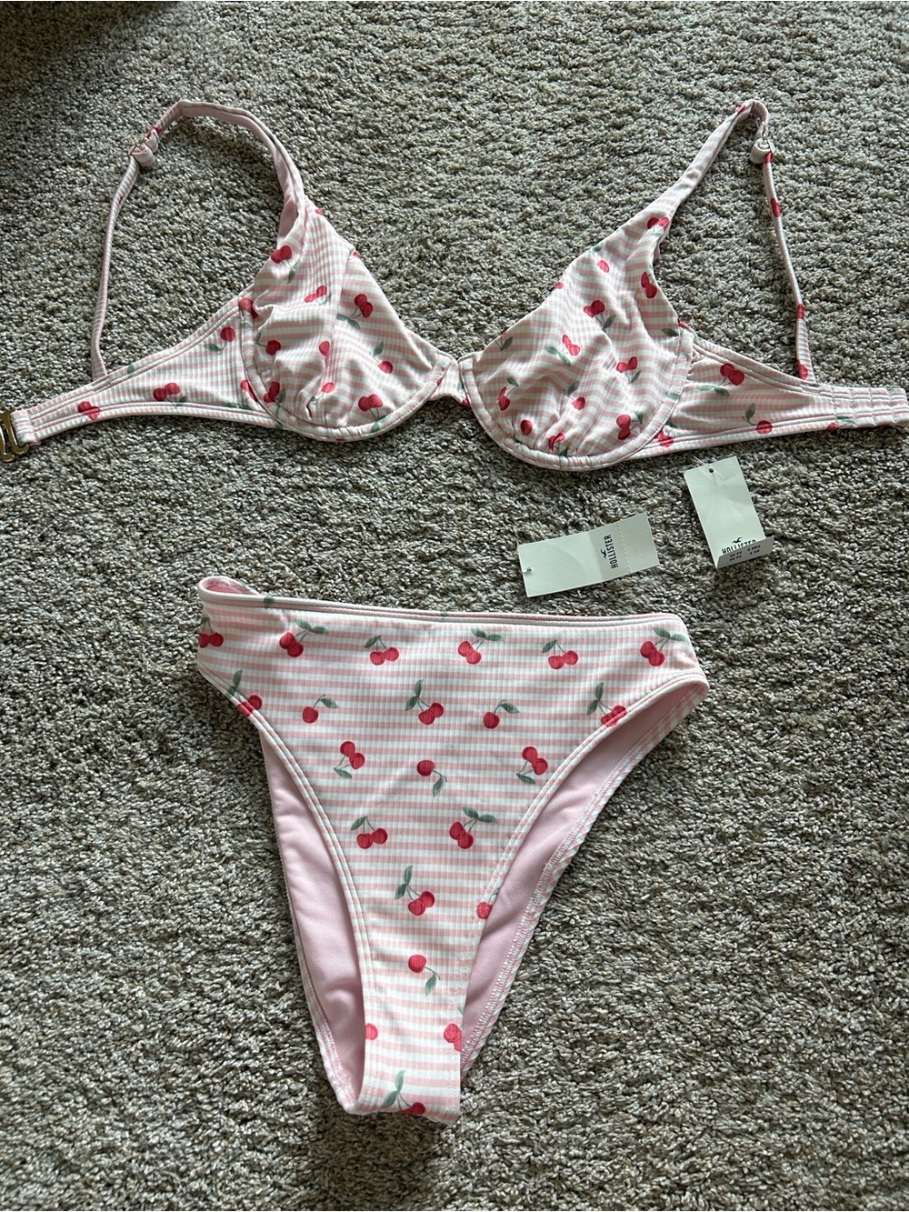 Hollister Pink Gingham Bikini with Cherry Print